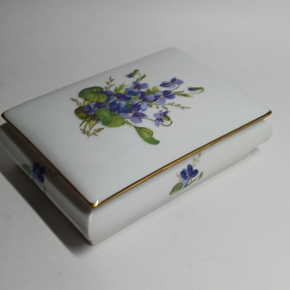 Limoges Covered Trinket Vanity Dish Violets LEC Leclair Candy Jewelry Porcelain - Picture 2 of 9